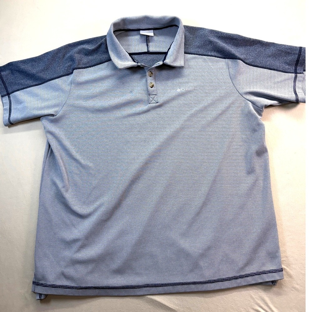 Columbia Polo Shirt Mens XL Blue Micro Stripe Short Sleeve Outdoor Casual Active